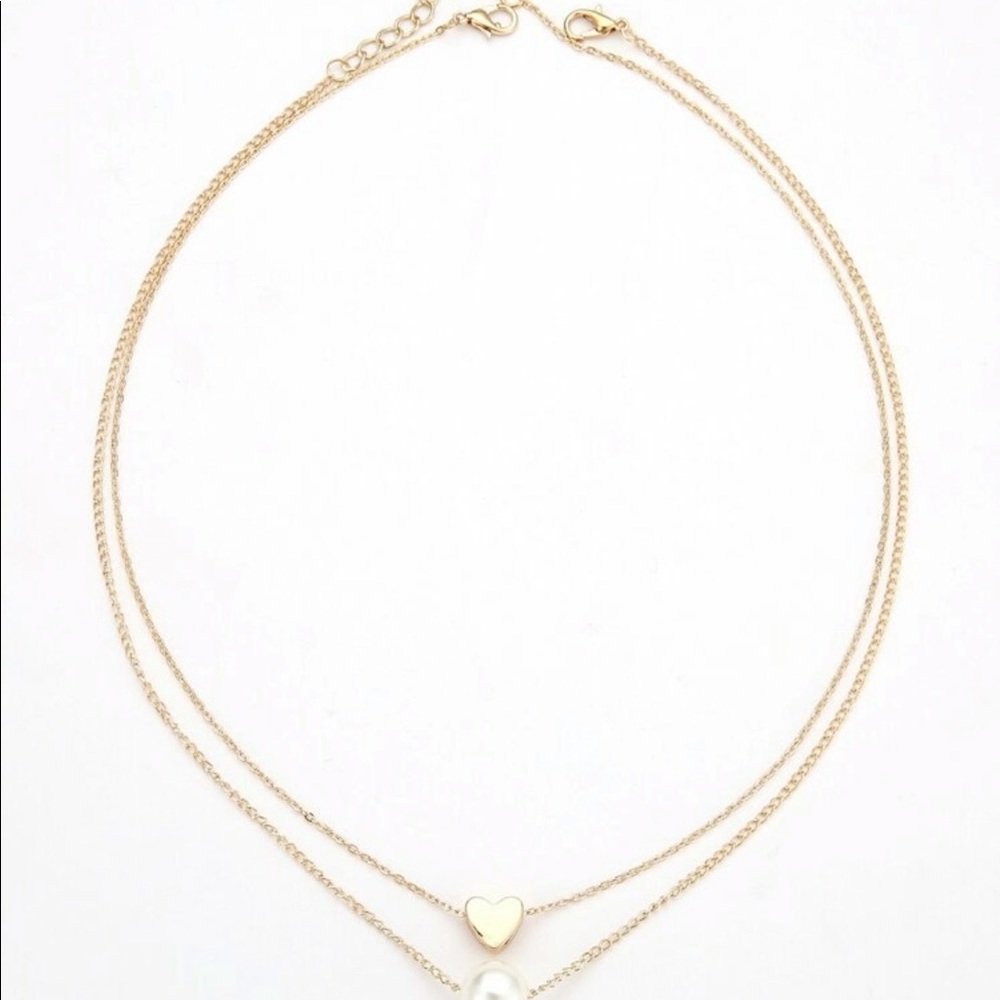 Pearl and Heart Layered Necklace - Picture 3 of 3